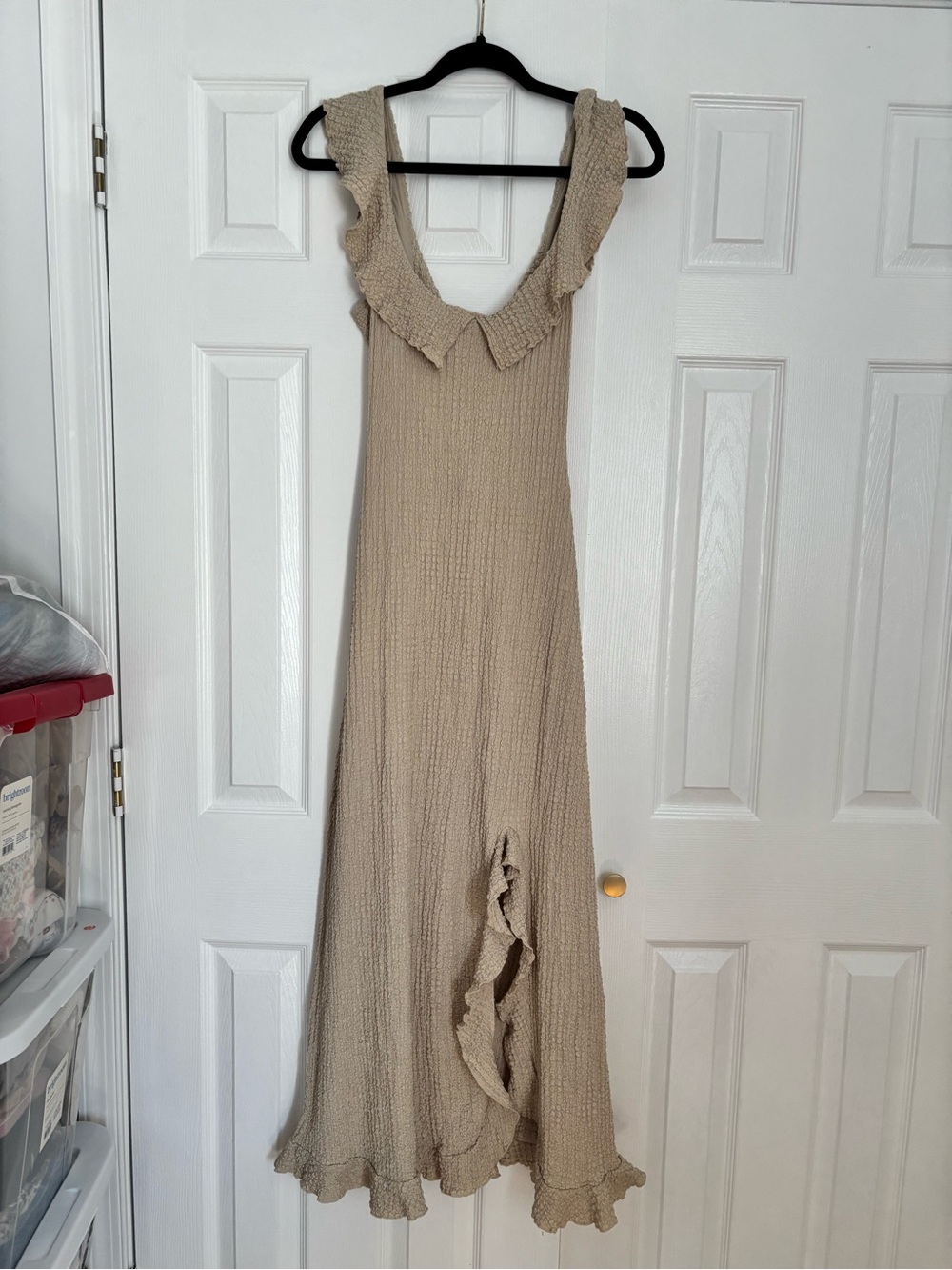 Free People Beige Ruffle-Trim Maxi Dress